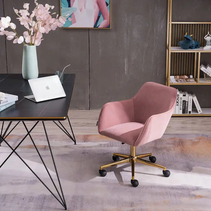 Velvet Home Office Chair with Gold Metal Legs – Height Adjustable, 360° Swivel, 250 lb Capacity