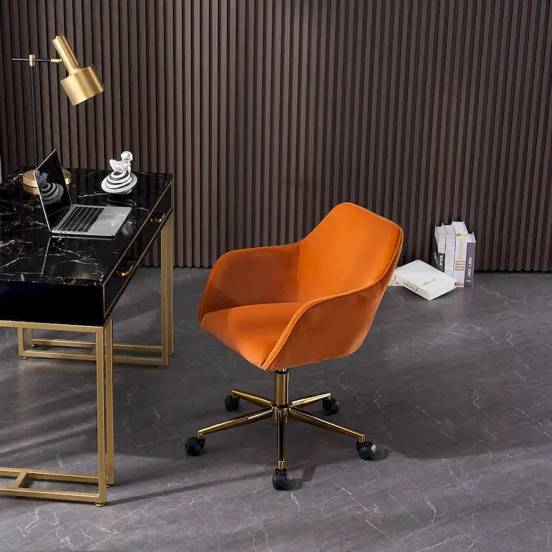 Fauteuil de bureau en velours avec pieds en métal doré – Hauteur réglable, pivotant à 360°, capacité de 113 kg