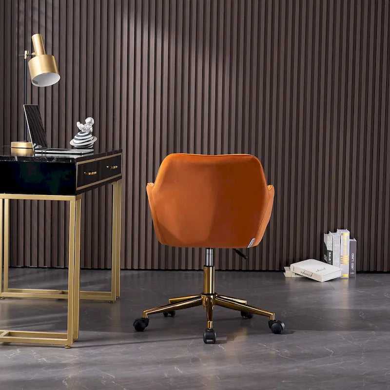 Fauteuil de bureau en velours avec pieds en métal doré – Hauteur réglable, pivotant à 360°, capacité de 113 kg