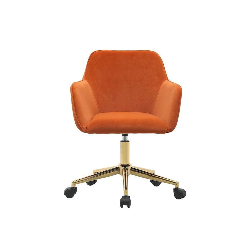 Fauteuil de bureau en velours avec pieds en métal doré – Hauteur réglable, pivotant à 360°, capacité de 113 kg