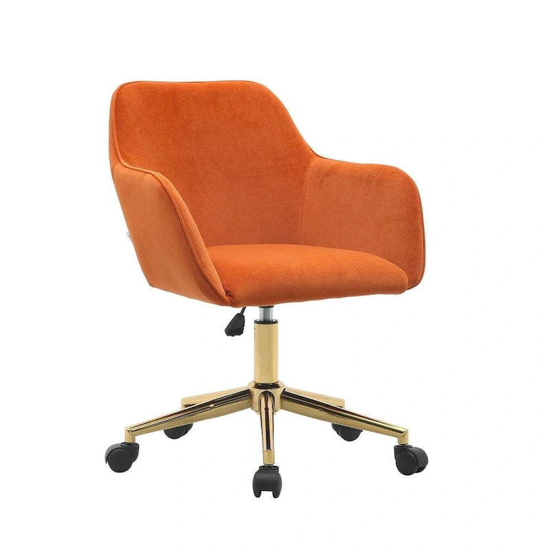 Fauteuil de bureau en velours avec pieds en métal doré – Hauteur réglable, pivotant à 360°, capacité de 113 kg