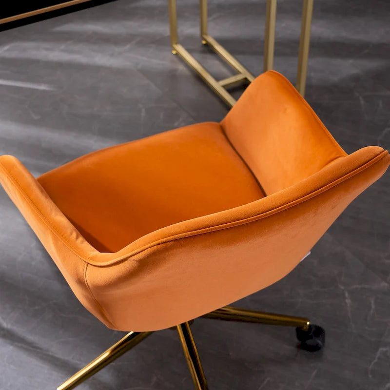 Fauteuil de bureau en velours avec pieds en métal doré – Hauteur réglable, pivotant à 360°, capacité de 113 kg