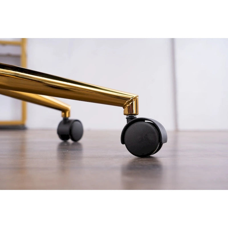 Fauteuil de bureau en velours avec pieds en métal doré – Hauteur réglable, pivotant à 360°, capacité de 113 kg