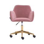 Fauteuil de bureau en velours avec pieds en métal doré – Hauteur réglable, pivotant à 360°, capacité de 113 kg