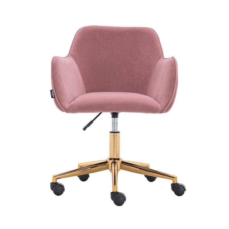 Fauteuil de bureau en velours avec pieds en métal doré – Hauteur réglable, pivotant à 360°, capacité de 113 kg