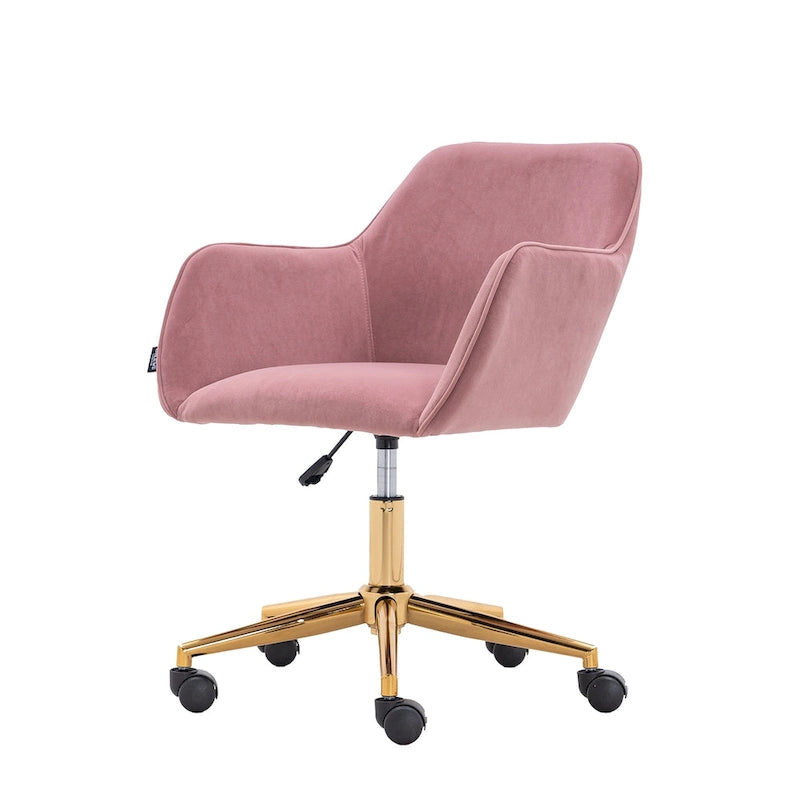 Fauteuil de bureau en velours avec pieds en métal doré – Hauteur réglable, pivotant à 360°, capacité de 113 kg