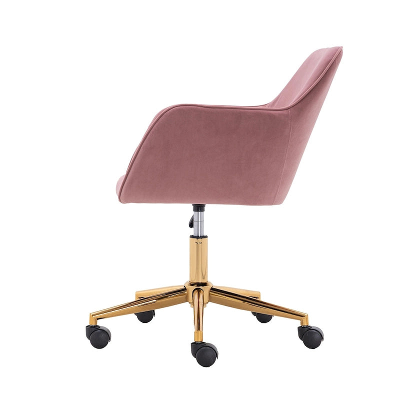 Fauteuil de bureau en velours avec pieds en métal doré – Hauteur réglable, pivotant à 360°, capacité de 113 kg