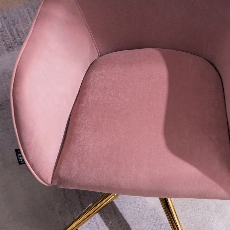 Fauteuil de bureau en velours avec pieds en métal doré – Hauteur réglable, pivotant à 360°, capacité de 113 kg