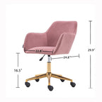 Fauteuil de bureau en velours avec pieds en métal doré – Hauteur réglable, pivotant à 360°, capacité de 113 kg
