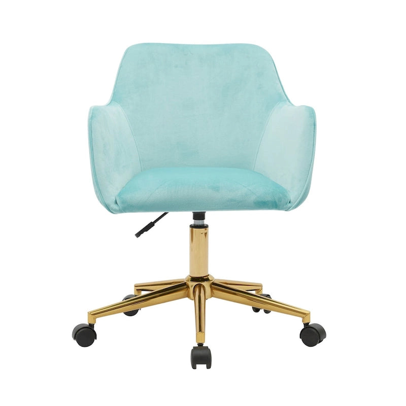 Fauteuil de bureau en velours avec pieds en métal doré – Hauteur réglable, pivotant à 360°, capacité de 113 kg