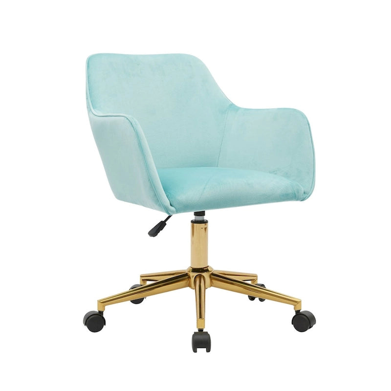 Fauteuil de bureau en velours avec pieds en métal doré – Hauteur réglable, pivotant à 360°, capacité de 113 kg