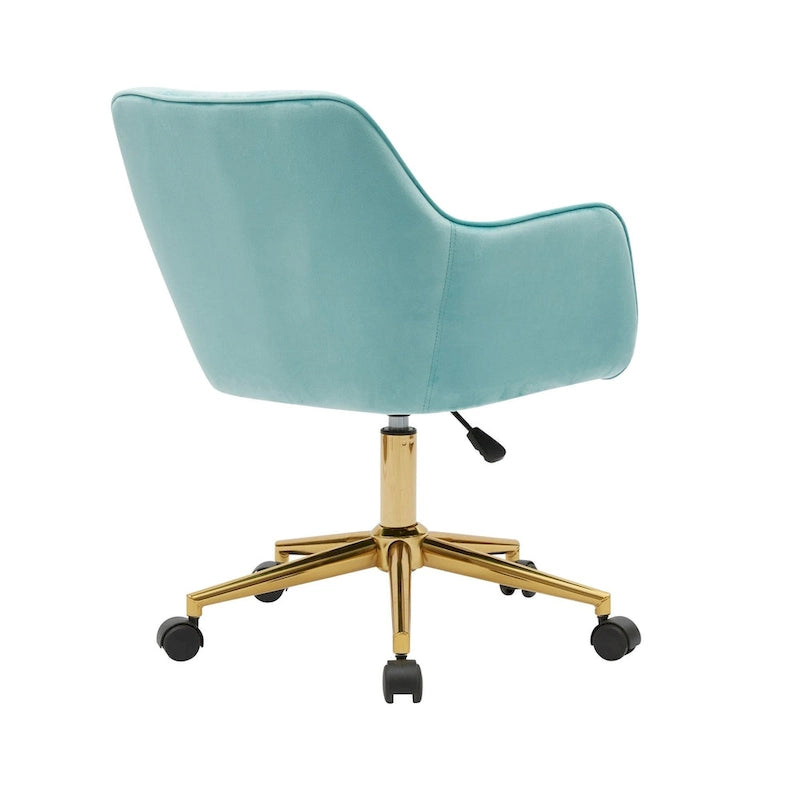 Fauteuil de bureau en velours avec pieds en métal doré – Hauteur réglable, pivotant à 360°, capacité de 113 kg