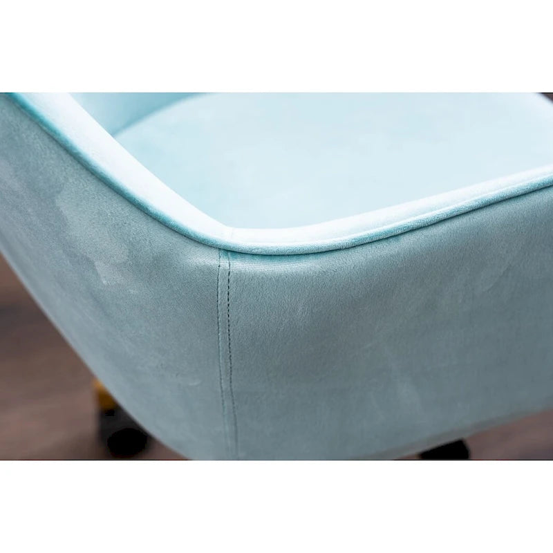 Fauteuil de bureau en velours avec pieds en métal doré – Hauteur réglable, pivotant à 360°, capacité de 113 kg