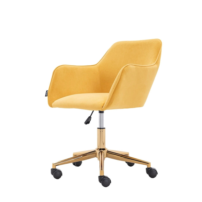 Fauteuil de bureau en velours avec pieds en métal doré – Hauteur réglable, pivotant à 360°, capacité de 113 kg