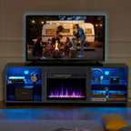 Meuble TV de 68 po avec foyer électrique intégré de 23 po – Flamme LED 14 couleurs, convient aux téléviseurs jusqu'à 78 po