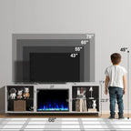 Meuble TV de 68 po avec foyer électrique intégré de 23 po – Flamme LED 14 couleurs, convient aux téléviseurs jusqu'à 78 po