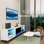 Meuble TV de 68 po avec foyer électrique intégré de 23 po – Flamme LED 14 couleurs, convient aux téléviseurs jusqu'à 78 po