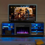 Meuble TV de 68 po avec foyer électrique intégré de 23 po – Flamme LED 14 couleurs, convient aux téléviseurs jusqu'à 78 po