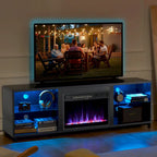 Meuble TV de 68 po avec foyer électrique intégré de 23 po – Flamme LED 14 couleurs, convient aux téléviseurs jusqu'à 78 po