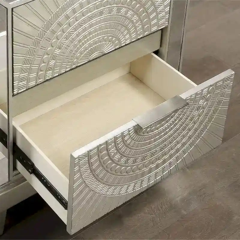 Lit à panneaux 3 pièces et tables de nuit Champagne Wood avec port USB par Furniture of America