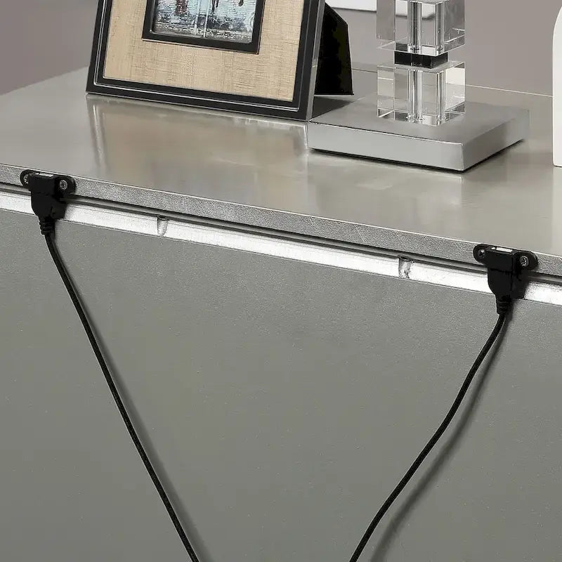 Lit à panneaux 3 pièces et tables de nuit Champagne Wood avec port USB par Furniture of America
