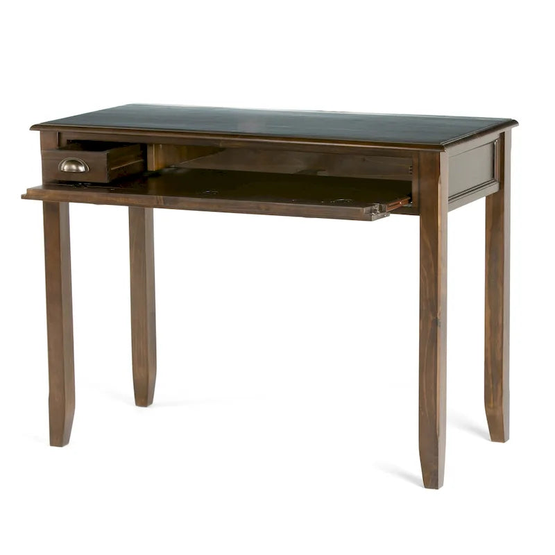 Solid Wood Writing Desk with Keyboard Tray & Hidden Drawer – Dark Mahogany Brown (42"W)