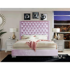 Lit capitonné en velours rose – Pièce maîtresse de chambre à coucher luxueuse (Queen/King)