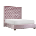 Lit capitonné en velours rose – Pièce maîtresse de chambre à coucher luxueuse (Queen/King)