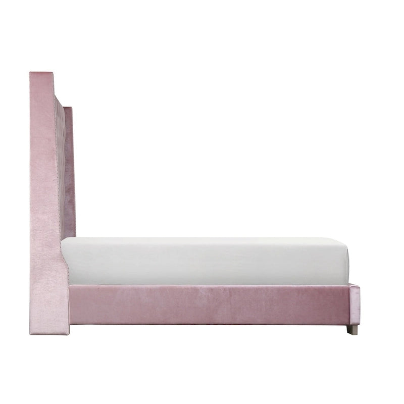 Lit capitonné en velours rose – Pièce maîtresse de chambre à coucher luxueuse (Queen/King)