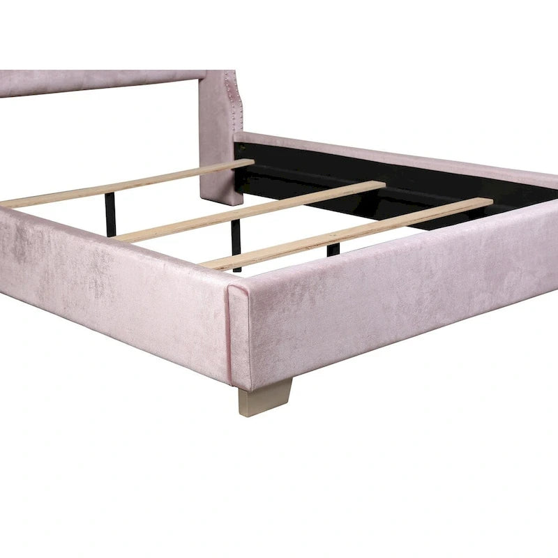Lit capitonné en velours rose – Pièce maîtresse de chambre à coucher luxueuse (Queen/King)