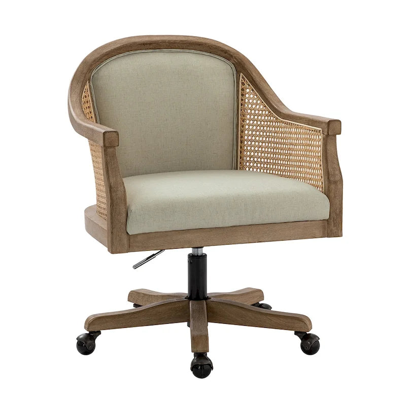 Danilo Farmhouse 360 Degree Swivel Height Adjustable Rattan Desk Chair with RubberWood