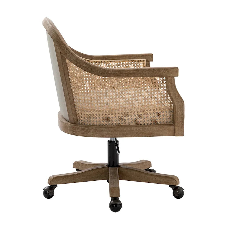 Danilo Farmhouse 360 Degree Swivel Height Adjustable Rattan Desk Chair with RubberWood