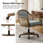 Chaise de bureau pivotante à 360 degrés en rotin réglable en hauteur Danilo Farmhouse avec bois d'hévéa