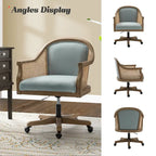 Chaise de bureau pivotante à 360 degrés en rotin réglable en hauteur Danilo Farmhouse avec bois d'hévéa