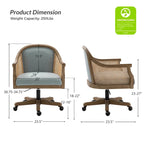 Chaise de bureau pivotante à 360 degrés en rotin réglable en hauteur Danilo Farmhouse avec bois d'hévéa