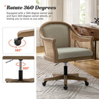 Chaise de bureau pivotante à 360 degrés en rotin réglable en hauteur Danilo Farmhouse avec bois d'hévéa