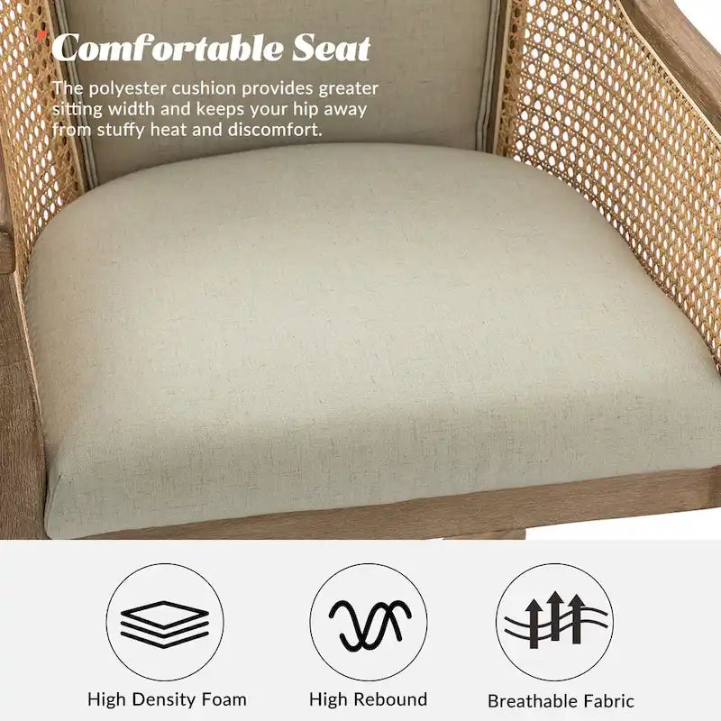 Chaise de bureau pivotante à 360 degrés en rotin réglable en hauteur Danilo Farmhouse avec bois d'hévéa