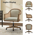 Chaise de bureau pivotante à 360 degrés en rotin réglable en hauteur Danilo Farmhouse avec bois d'hévéa