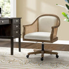 Chaise de bureau pivotante à 360 degrés en rotin réglable en hauteur Danilo Farmhouse avec bois d'hévéa