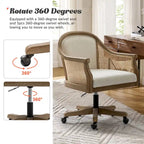 Chaise de bureau pivotante à 360 degrés en rotin réglable en hauteur Danilo Farmhouse avec bois d'hévéa