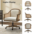 Chaise de bureau pivotante à 360 degrés en rotin réglable en hauteur Danilo Farmhouse avec bois d'hévéa