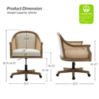 Chaise de bureau pivotante à 360 degrés en rotin réglable en hauteur Danilo Farmhouse avec bois d'hévéa