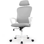 Chaise de bureau ergonomique, Chaise de bureau d'ordinateur confortable en maille à dossier haut avec accoudoirs fixes et appuie-tête réglable, Chaise pivotante à roulettes