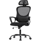 Chaise de bureau ergonomique, Chaise de bureau d'ordinateur confortable en maille à dossier haut avec accoudoirs fixes et appuie-tête réglable, Chaise pivotante à roulettes