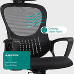 Chaise de bureau ergonomique, Chaise de bureau d'ordinateur confortable en maille à dossier haut avec accoudoirs fixes et appuie-tête réglable, Chaise pivotante à roulettes