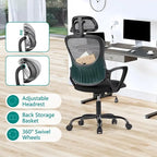 Chaise de bureau ergonomique, Chaise de bureau d'ordinateur confortable en maille à dossier haut avec accoudoirs fixes et appuie-tête réglable, Chaise pivotante à roulettes