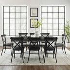 Ensemble de salle à manger extensible 9 pièces de style ferme moderne avec chaises en acier à dossier en X