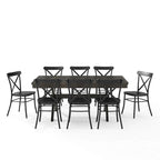 Ensemble de salle à manger extensible 9 pièces de style ferme moderne avec chaises en acier à dossier en X