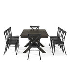 Ensemble de salle à manger extensible 9 pièces de style ferme moderne avec chaises en acier à dossier en X