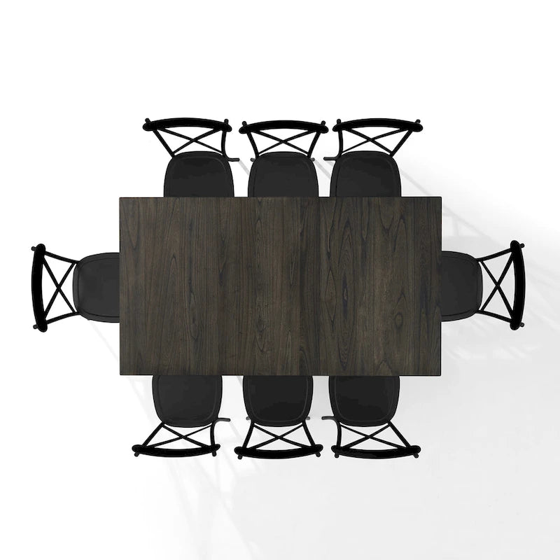 Ensemble de salle à manger extensible 9 pièces de style ferme moderne avec chaises en acier à dossier en X